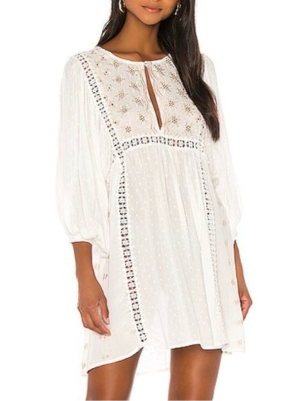 Free People Charlotte Embroidered Tunic White Women's Size S $128 retail